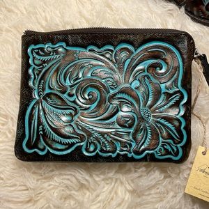 Patricia Nash Turquoise Cassini Zipper Clutch.